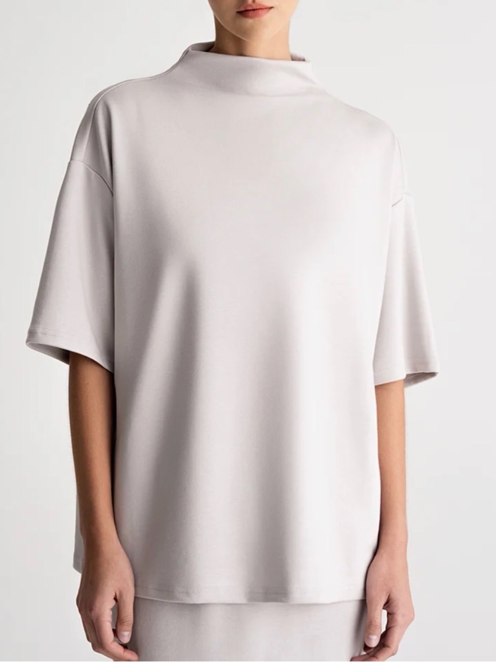 Minimalist Light Gray Mock Neck Relaxed Top
